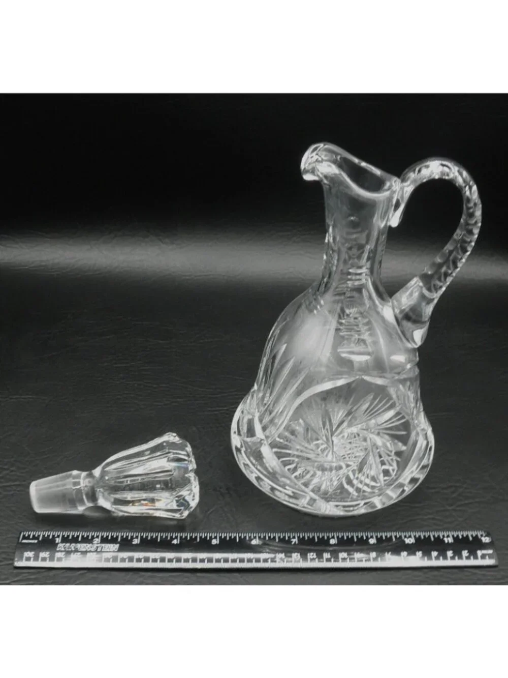 Handled Wine Decanter American Brilliant APB Cut Glass American Pinwheel 12 Inch
